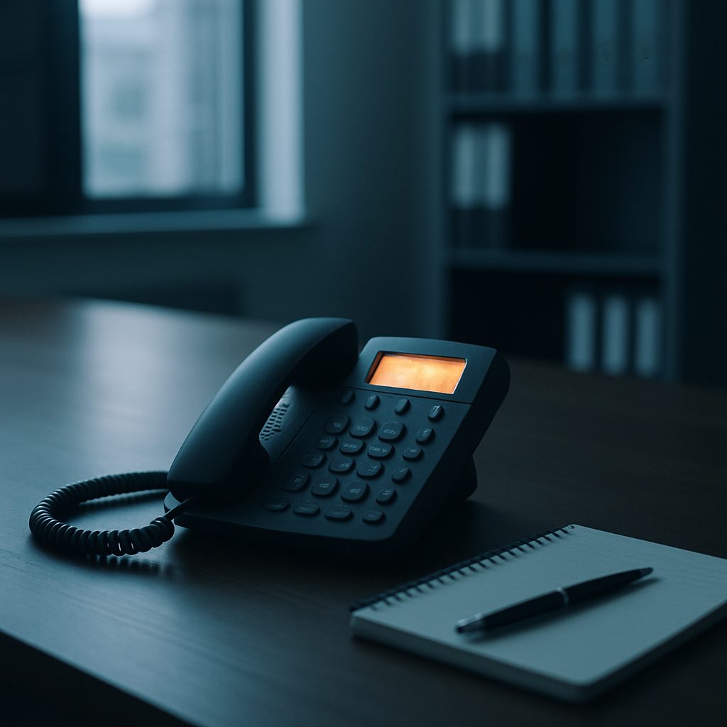 Brak odpowiedzi zarządcy wspólnoty mieszkaniowej – dzwoniący telefon w biurze