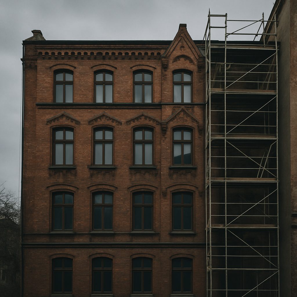 Wrocławska kamienica z rusztowaniem podczas remontu finansowanego z dotacji