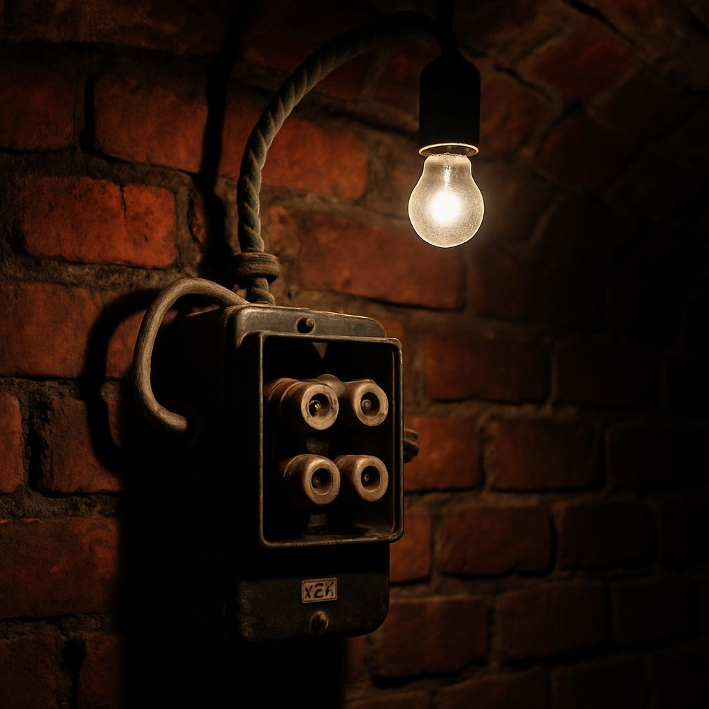 Stara instalacja elektryczna w piwnicy zarządzanej kamienicy we Wrocławiu