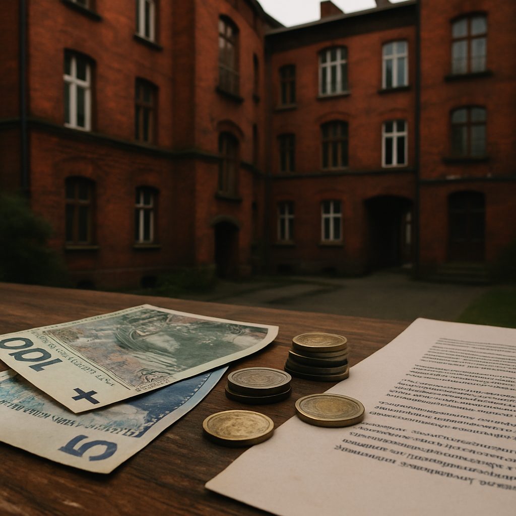 Koszt zarządcy sądowego we Wrocławiu – banknoty i dokumenty symbolizujące rozliczenie wspólnoty mieszkaniowej