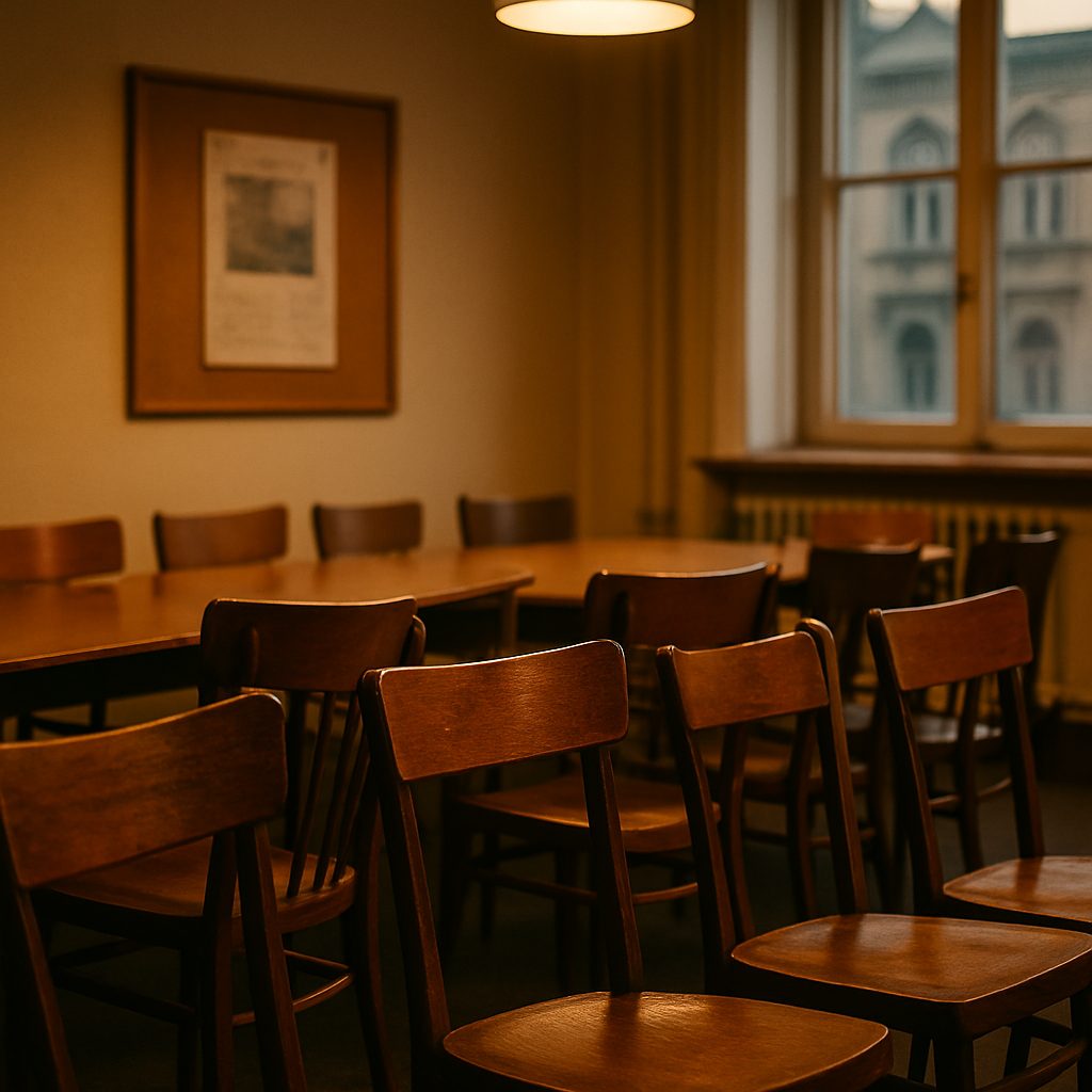 Przygotowanie do zebrania wspólnoty mieszkaniowej – sala z krzesłami