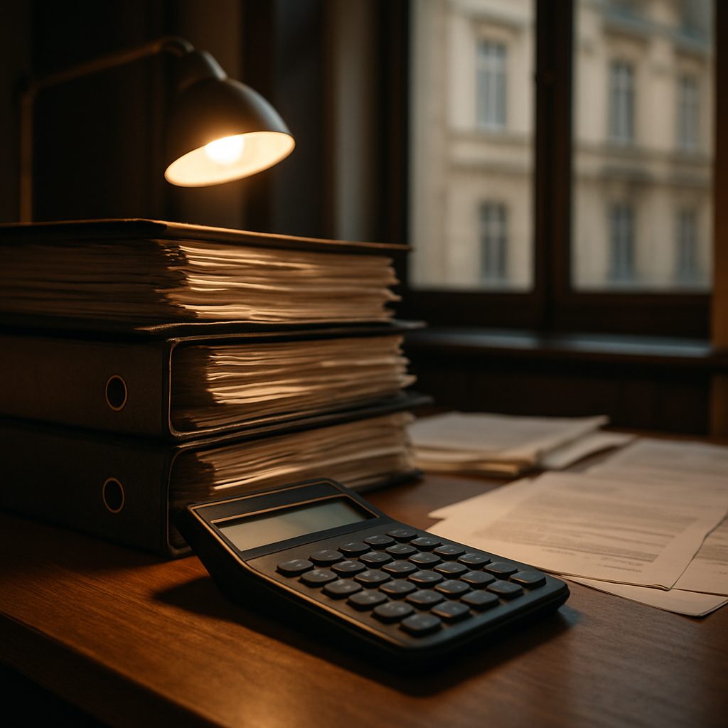 Kalkulator i segregatory z dokumentami finansowymi wspólnoty mieszkaniowej