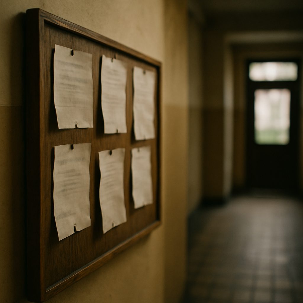 Tablica ogłoszeń wspólnoty mieszkaniowej w holu budynku
